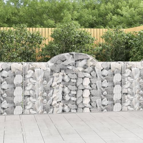 Gecheer Jardinera Exterior,Gaviones de Piedra,Jardinera de gaviones,Gaviones de Piedras Cesta muros 10 uds Forma Arco Hierro 200x30x100/120 cm,Gaviones Decorativos