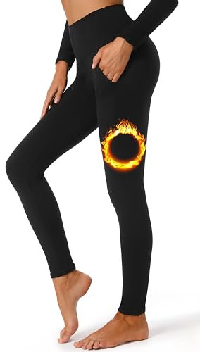 MOREFEEL Thermo Leggings Damen Winter Outdoor mit Fleece Gefütterte Leggings Damen Hohe Taille Yoga Fitness Training Sport Leggings (Schwarz (mit Taschen),L-XL)