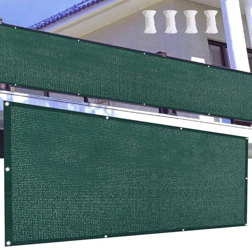 Brise Vue Balcon Exterieur 55 x 300 cm Protection UV HDPE Brise-Vue Occultant avec Serre-Cables pour Balcon Terrasse Jardin, Vert Foncé