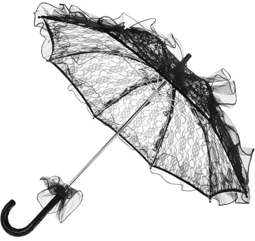 SAFIGLE Schwarzer Spitzenschirm, Vintage, Hochzeit, Brautschmuck, Spitzenschirm, Gothic, viktorianischer Spitzenschirm, Foto, Sonnenschirm für Dekoration, Foto, Teeparty, Erwachsenengröße