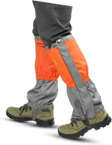 Hmseng Hiking Gaiters, Leg Gaiters for Men Women. 600D Oxford Lightweight Durable Snow Gaiters with Waterproof Zipper or Mountain Snow, Hiking, Skiing, Walking, Climbing, Hunting-orange