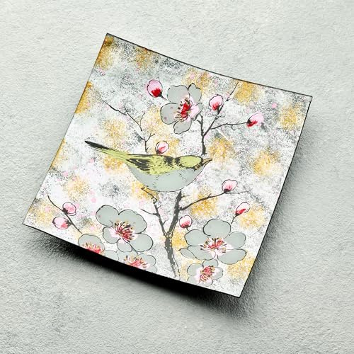 Sienna Glass Bird Song Square Glass Plate – Handcrafted 28cm Decorative Plate with Elegant Mosaic Design – Stylish Centerpiece for Home, Kitchen, Dining Room, and Special Occasions