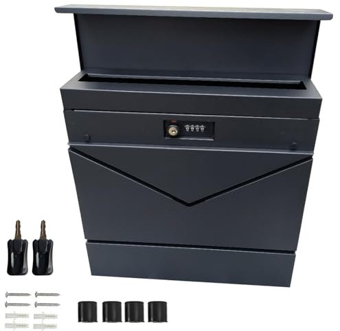 Grande boîte aux lettres murale avec mot de passe numérique et clé double assurance 37,1 x 37,1 x 10,4 cm Noir