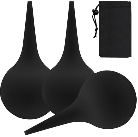 BORISCA 3 PCS Poire Lavement Oreilles, Poire Oreille Bouchon Adulte Enfant avec Sac Tissé Poire Effilée pour Nettoyer les Oreilles Seringue oreille Utiliser pour Nettoyage des Oreilles (Noir)