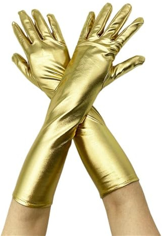 Uteruik Guanti lunghi da donna in pelle verniciata, per serate, matrimoni, feste, balli studenteschi, cosplay, dorato, Taglia unica
