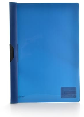 Office Box, Pack 10 Dossier Carpeta Clip It A4 SUPRA Para Hasta 30 Hojas con Pinza de Plástico Negro, Portada Transparente y Cuerpo en 5 Colores de Polipropileno Reciclable 100% (Azul Mate)