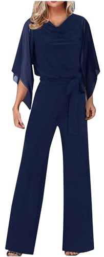 AMDOLE Women's Jumpsuit Elegant Wedding Pant Suit Summer Long Jumpsuit Casual Pant Suit 3/4 Sleeve Solid Color Jumpsuit High Waist Jumpsuit Jumpsuit Holiday Jumpsuit Ladies Warm up Pants (Blue, M)