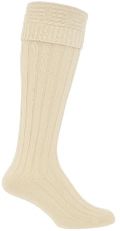 Men's Kilt Hose Socks, 1 Pair, Cream, UK 6-11 (EU 39-45), Knee-High, Wool-Rich Blend, Adult, Traditional Highland, Formal & Hiking