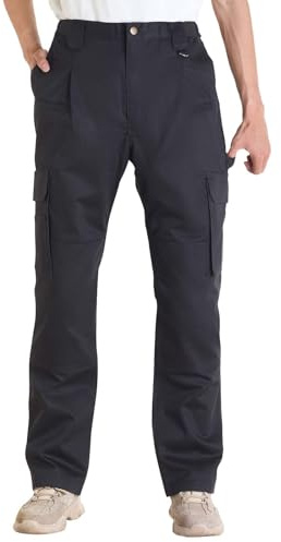 VEVOR FR Pants for Men, 100% Cotton, Flame-Resistant Cargo Pants with Multi-Pockets and Elastic Waist, Reinforced Tear-Proof Stitching, Ideal for Welding Work and Casual Wear, L Size, Black