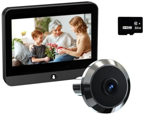 Campanello Digitale Tuya WiFi 2MP Eye 4,3 con spioncino elettronico, Telecamera per Porta con rilevamento del Movimento PIR e Scheda 32G