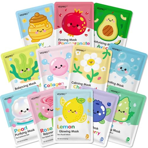 12 Pack Face Masks for Women, Hydrating & Moisturizing Facial Mask for Skincare, Bulk Sheet Mask Spa Party Supplies for Teen Girls, Birthday Gifts for Women, Sleepover Party, Skin Care Gifts for Mom