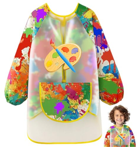 VRYNDH Delantal infantil para pintura y manualidades - Bata escolar niño impermeable con mangas largas