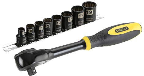 FatMax Stanley Rotator Umschaltknarre 0-94-606 (3/8 Zoll, 9 teilig, 8/10/11/12/13/15/17/19 mm Stecknüsse, Einhandbedienung)