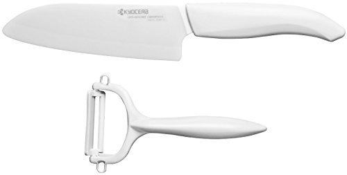 Kyocera Cut & Peel Set, Coltello Santoku 14 cm con pelapatate, Lama in Ceramica