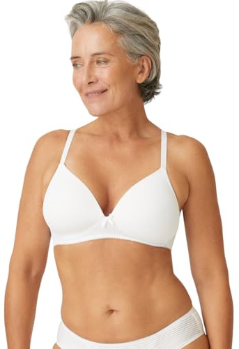 Naturana® Soft Wireless Bra with Cup [Cup A-D] Optimal fit & Maximum Support Thanks to Cut Design & Wide Straps | T-Shirt Bra | Women's Bra Without Underwire 42 White A