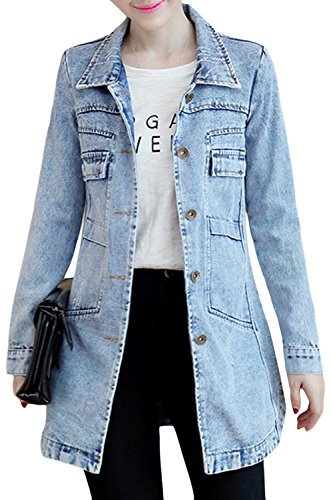Women's Cute Slim Fit Lightweight Jean Denim Cotton Jacket Coat Outwear Light Blue 2XL