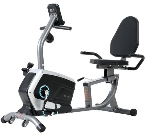 ISE Bicicleta Estática con Respaldo para casa, Bicicleta Estatica Magneticacon 8 Niveles de Resistencia,Sensor de Pulso, Bicicletas Estaticas Rehabilitacion indoor,Bici estatica profesional Máx.120 kg
