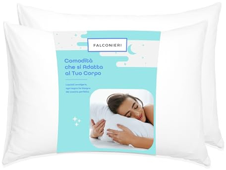 Falconieri Set di 2 Cuscini 50x80 Guanciali per Letto Morbidi e Confortevoli Ideali per Dormire Cuscino per Letto Matrimoniale e Singolo Antiacaro Lavabili in Lavatrice 100% Made in Italy