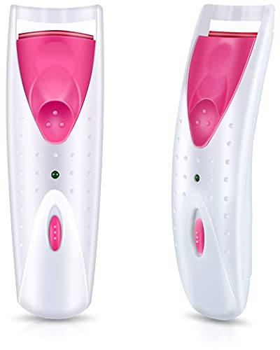 2 Pieces Heated Eyelash Curler Electric Eyelash Curlers Painless Safety Design with Double Silicone Curling Pad for Women Long Lasting Naturally Eyelashes (Pink)