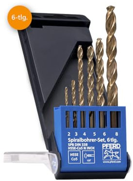 PFERD Spiralbohrer-Set INOX, 6-tlg. | Ø 2-8 mm, HSS-E Co5 N, DIN 338, 135° | 25298004 – für zähe und harte Werkstoffe