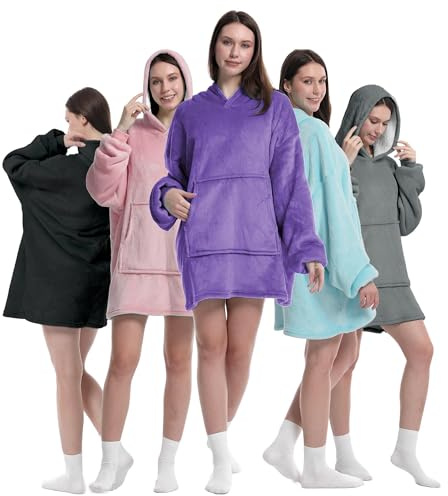 Roe Tenpo Wearable Blanket Hoodie, Oversized Hoodie for Women and Men, Thick and Ultra Soft Flannel Sherpa Blanket with Sleeves and Giant Pocket, Purple