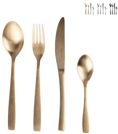 Galileo Casa 5912881 Set Posate In Acciaio Inox Finitura Oro Satinato, 24 Pezzi