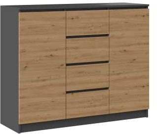 CDF Kommode Anthrazit Artisan 2 Türen 4 Schubladen Komode & Sideboards Schubladenkommode Sideboard 97 cm Hoch Wohnzimmer Komodenschrank 40x120x97 für Schlafzimmer Arbeitszimmer Flur Schubladenschrank