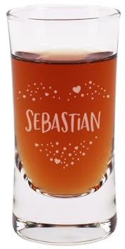 Herz & Heim® edles Schnapsglas zur Hochzeit mit Gravur der Namen des Paares - Gastgeschenk u. Hochzeitsgeschenk (Name im Herz)