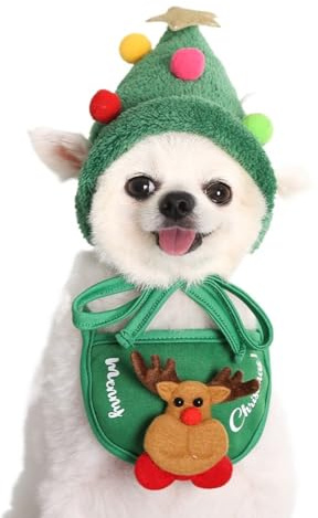SSDH Confezione Da 2 Bavaglini Per Cappelli Natalizi Per Cani E Gatti Vestiti E Copricapi Autunnali EInvernali Per Animali Domestici Forniture Per Decorazioni Natalizie Per Animali Domestici (L,Verde)