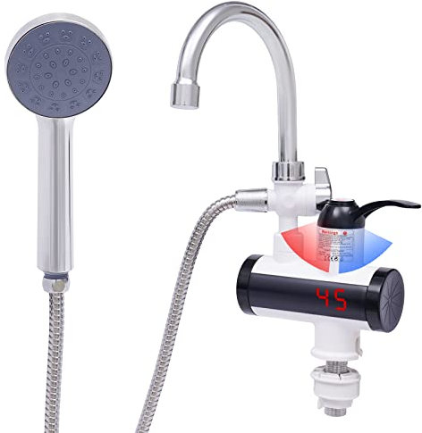 YNAADYH Grifo con calentador de agua con ducha eléctrico giratorio 360° grifo eléctrico calentador instantáneo grifo de cocina con calentador de agua instantáneo
