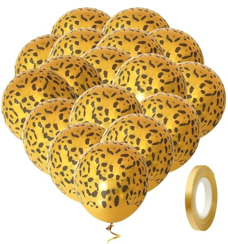 50 ballonger med leopardtryck och 1 dekorativt band, djurballonger, latexballonger, djurfesttillbehör, ballongtillbehör