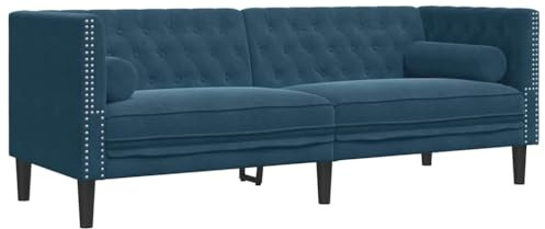 vidaXL Canapé Chesterfield avec traversins 3 Places Bleu Velours, canapé, canapé de Salon, canapé à Trois Places, canapé rembourré, sièges de Salon