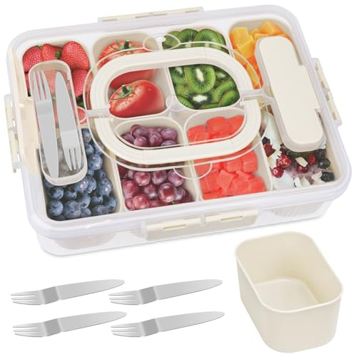 SelfTek Snackslåda med fack, snackstallrik med lock, snackslåda organisatör, snackskål för kryddförvaringsbehållare veggie kex nötter desserter, godis, lämplig för picknick
