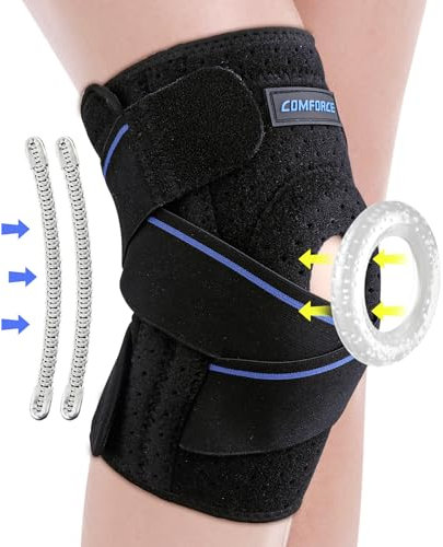 COMFORCE Knee Brace for Knee Pain, Adjustable Knee Brace with Side Spring Stabilizers for Women & Men, No Slip Knee Support with Gel Pad for Arthritis, Injuries, ACL, Joint Pain Relief