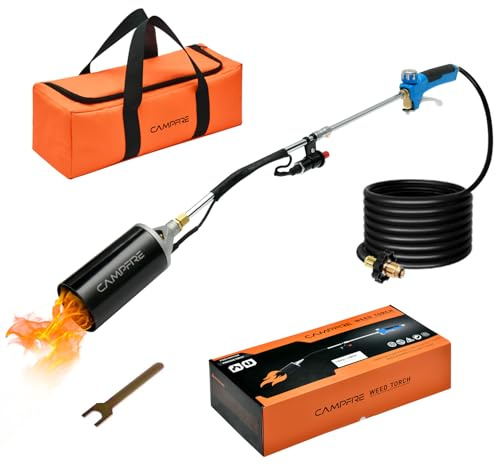 CAMPFIRE Propane Torch Weed Burner With Storage Bag,Weed Torch Output 1,800,000BTU With 10ft Hose, Turbo Trigger Push Button Igniter,Flame Control Valve