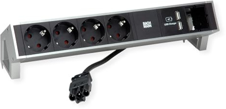 BACHMANN DESK2 4X skyddskontakt 1x USB-laddare, aluminium
