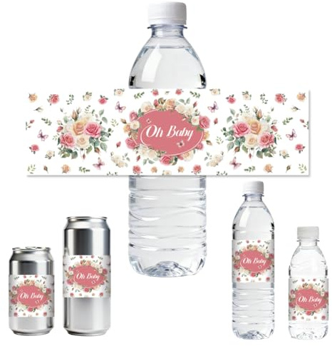 ANATTASOUL 30pcs Etiquetas para Botellas Rosa de Agua Envolturas de Botellas de Agua Pegatinas para Botellas de Agua para Decoración de Fiestas