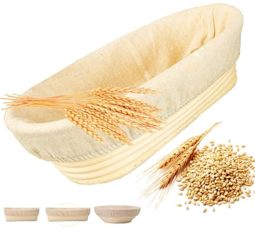 DeJivsin Cestino per la Lievitazione Ovale, 28 cm, in Rattan Naturale, per pane, Accessori per la Cottura, Cesti per il Cane per la casa e la cottura professionale