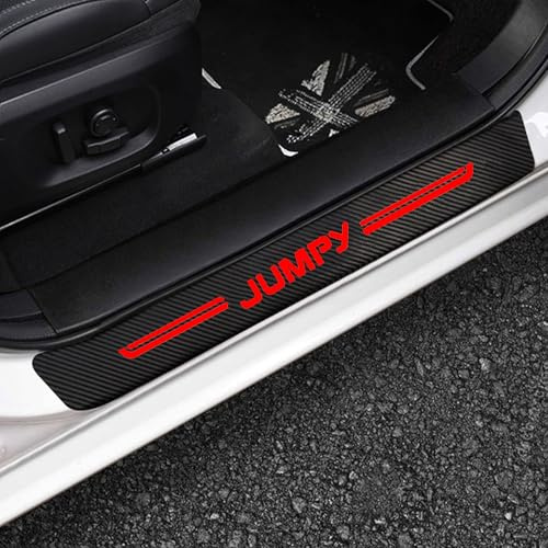 JYMLOV 4 Piezas Pegatinas Protector Umbral Puertas de Coche para Citr-oen Jumpy Accesorios, Tiras Decoración Borde Estribos Película Fibra Carbono Antiarañazos,Red