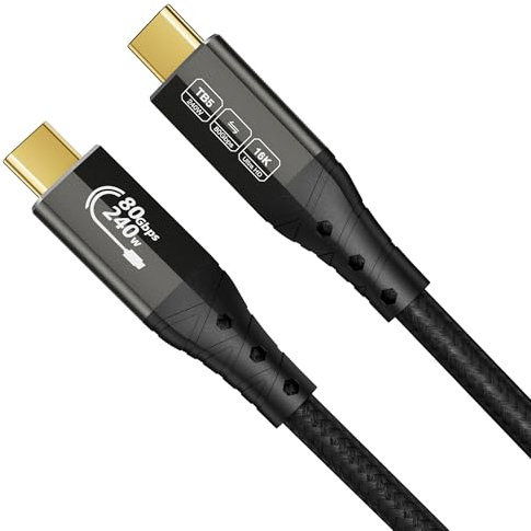 ZIKNYDO USB 4 pour Câble Thunderbolt 5, USB C 80Gbps transfert de données, 120Gbps bande passante pour écrans 16K/Dual 8K, PD3.1 240W charge-0.5m, pour Thunderbolt 4, SSD, MacBook M4 Pro/Max, eGPU