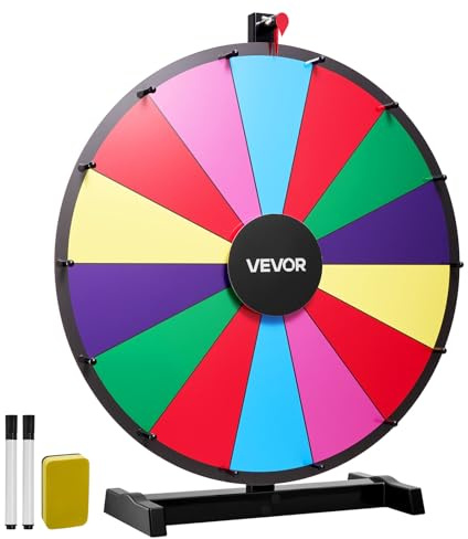 VEVOR Roue de loterie 610 mm, roue de la fortune rotative sur table à 14 emplacements avec support, roulette de fortune avec effaçable à sec et 2 marqueurs, 6 couleurs, pour fête, pub, salon, carnaval