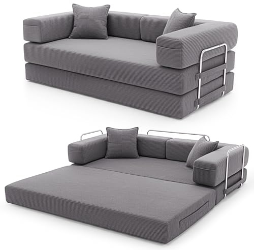YINIX Divano Letto Pieghevole 200cm Super King, Divano Modulare Futon Boneless, Velluto a Coste con Telaio in Metallo, Materasso da Terra 3 Posti, Base Antiscivolo, Rivestimento Lavabile