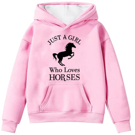 Generisch Felpa con cappuccio invernale in pile caldo, casual, a maniche lunghe, con stampa cavallo, per bambini, Colore: rosa., 12-13 Jahre