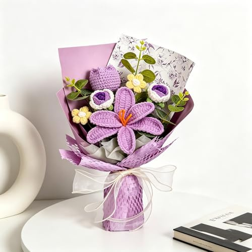 Bouquet di fiori all'uncinetto, fiori all'uncinetto, bouquet di fiori artificiali, tulipano per la festa della mamma, San Valentino, anniversario, matrimonio, compleanno, regalo per mamma, amici