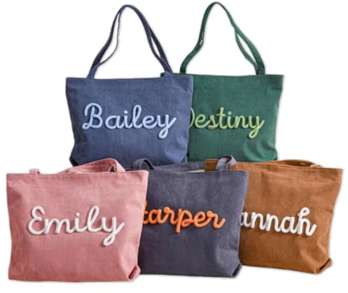 ART LUNIC Bolso De Mano De Pana Personalizado, Regalo De Dama De Honor, Bolso De Mujer Con Nombre Bordado, Bag De Hombro Con Monograma, Regalos De Fiesta De Boda