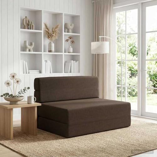 Augerqir Fällbar soffa säng, brungrå av tyg 70 x 72 x 60 cm, 2-i-1-bäddsoffa med sovfunktion, avtagbart överdrag, utrymmesbesparande för vardagsrum kontor, bekväm stoppning och ryggstöd