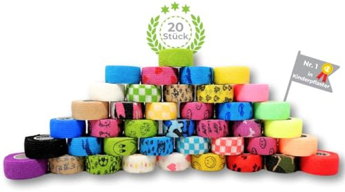 Cerotti per ferite, cerotti per bambini, elastici e senza colla, larghezza 2,5 cm (confezione da 20 pezzi, misti)