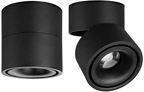 Yodaba LED Ceiling Spotlight-Indoor 360°Adjustable Surface Mounted 10W COB Ceiling Downlight-Wall Lamp for Picture Background Wall Display Lighting(Black,3000K Warm Light)
