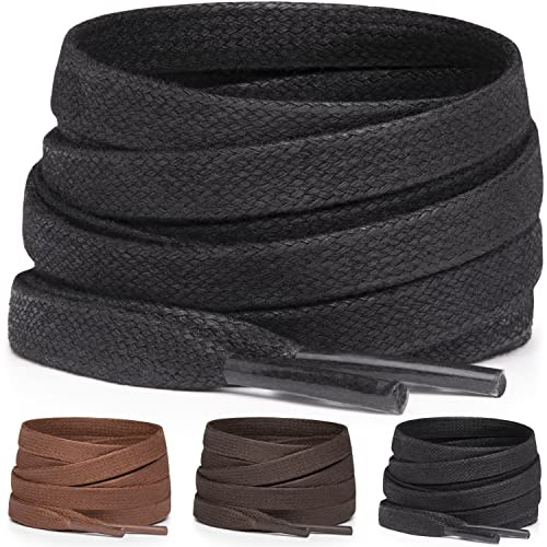 Miscly Lacci Scarpe Piatti Cerati [3 Paia] Stringhe Scarpe Resistenti - Lacci Per Scarpe Da Scarponi, Stivali, Scarponcini – Larghezza 6 mm (91 cm, Nero)