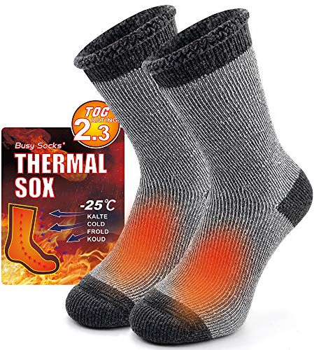 Busy Socks Winter Warm Thermal Socks for Men Women Extra Thick Insulated Heated Crew Boot Socks for Extreme Cold Weather, Large, 1 Pair Dark Grey